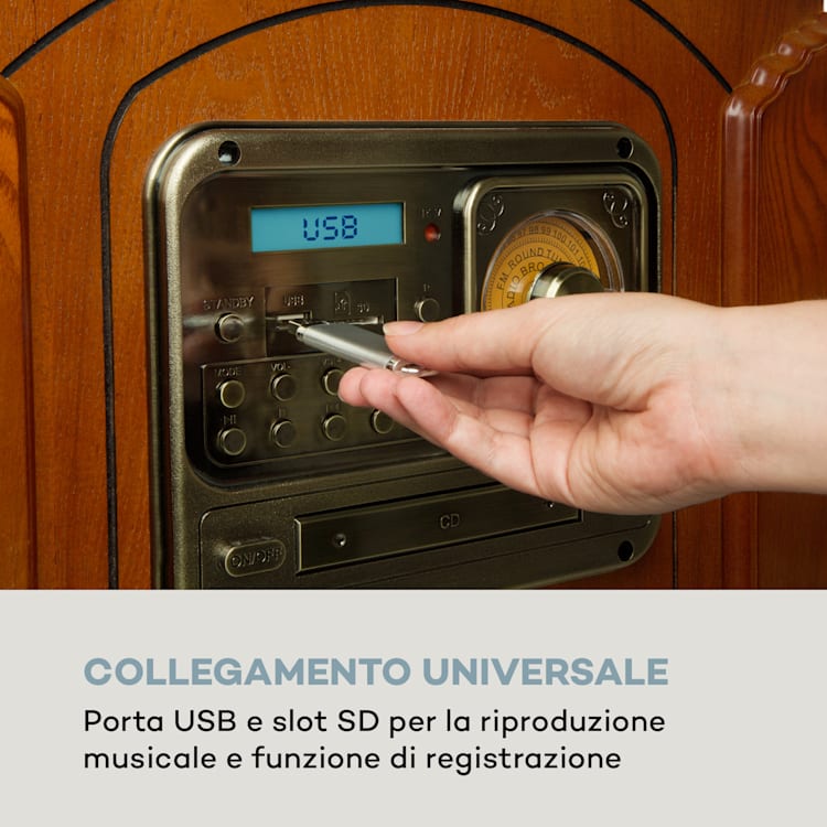 Musicbox Jukebox, Giradischi, Lettore CD, BT, USB, SD, Ricevitore FM, Legno