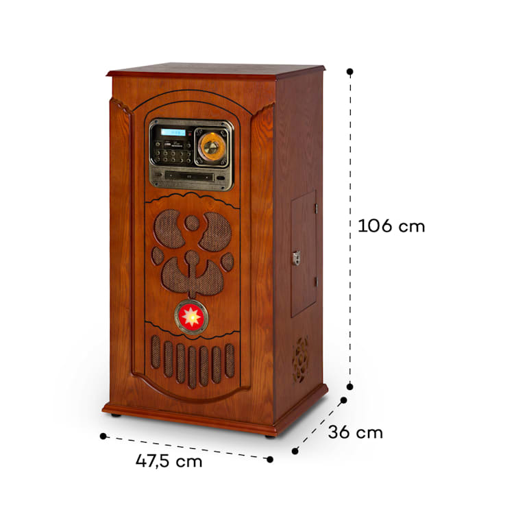 Musicbox Jukebox, Giradischi, Lettore CD, BT, USB, SD, Ricevitore FM, Legno