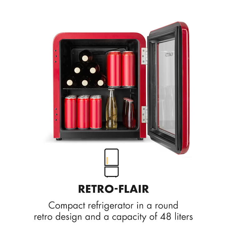 PopLife, frigider pentru băuturi, frigider, 48 litri, 0 - 10 °C, design retro, roșu