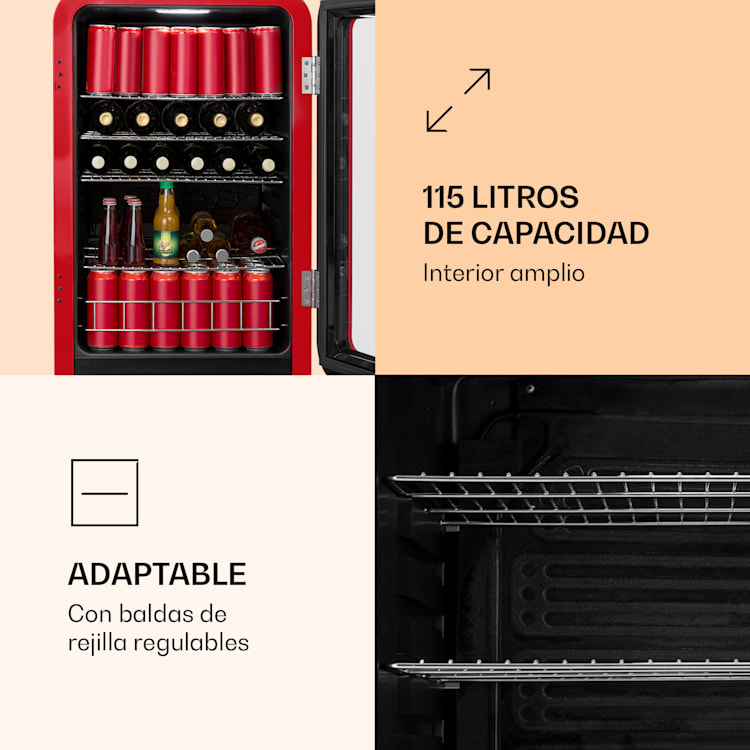 PopLife Nevera para bebidas de 0 a 10 °C diseño retro 115 L | Rojo