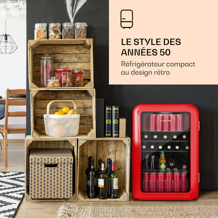 Réfrigérateur à boissons PopLife 0-10°C design rétro 115 L | Rouge