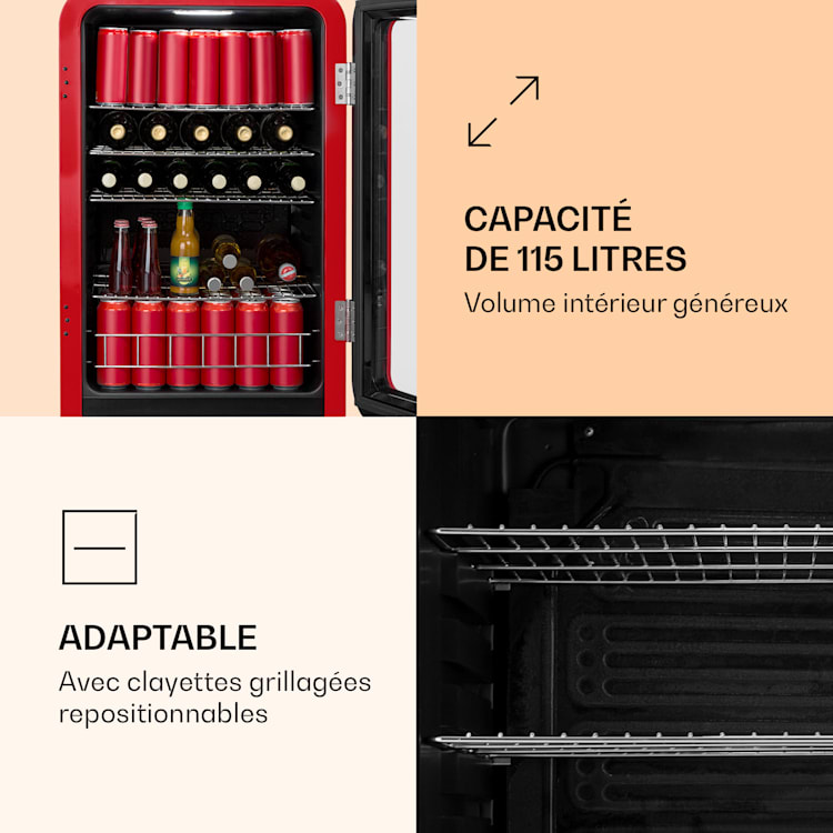 Réfrigérateur à boissons PopLife 0-10°C design rétro 115 L | Rouge