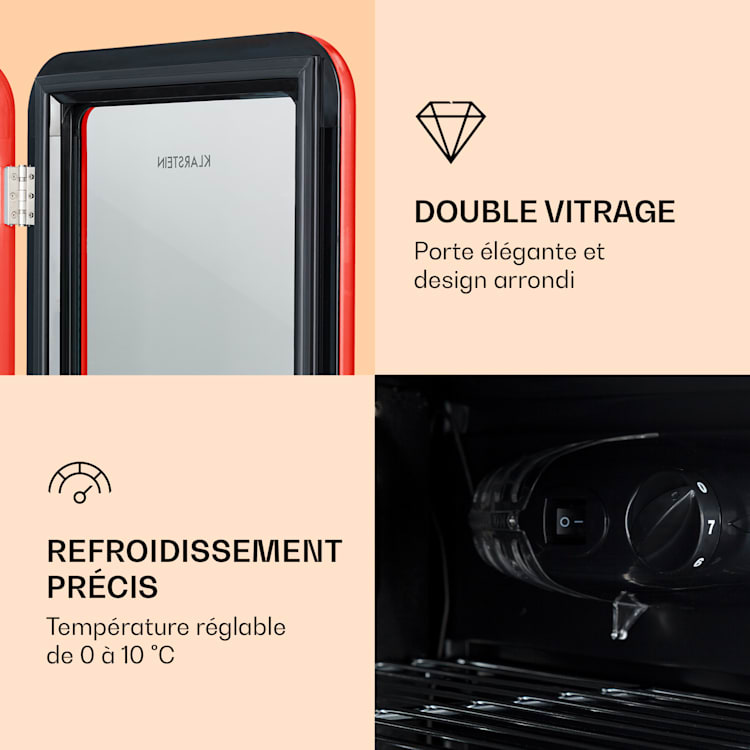 Réfrigérateur à boissons PopLife 0-10°C design rétro 115 L | Rouge