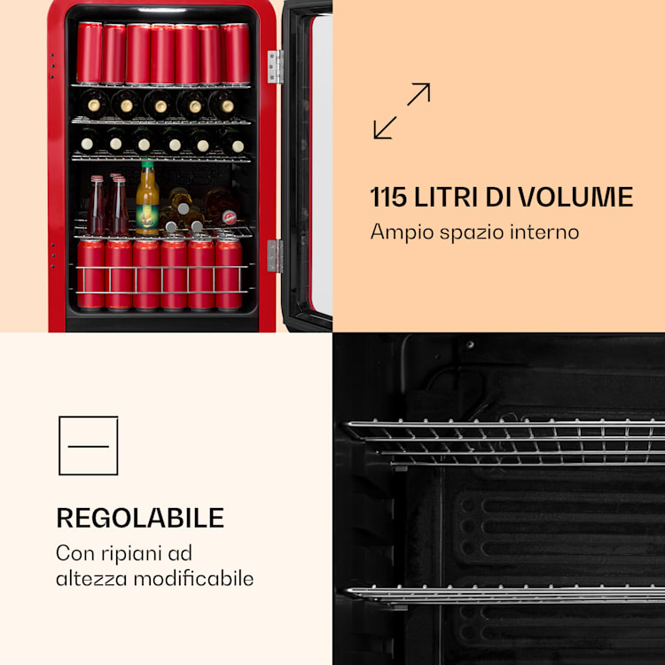 PopLife Frigorifero per bevande 0-10°C design rétro 115 Ltr | Rosso