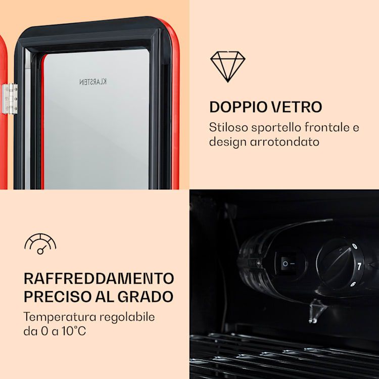 PopLife Frigorifero per bevande 0-10°C design rétro 115 Ltr | Rosso