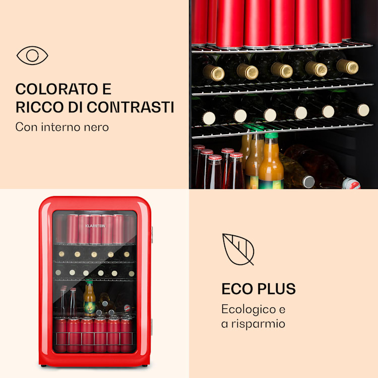 PopLife Frigorifero per bevande 0-10°C design rétro 115 Ltr | Rosso