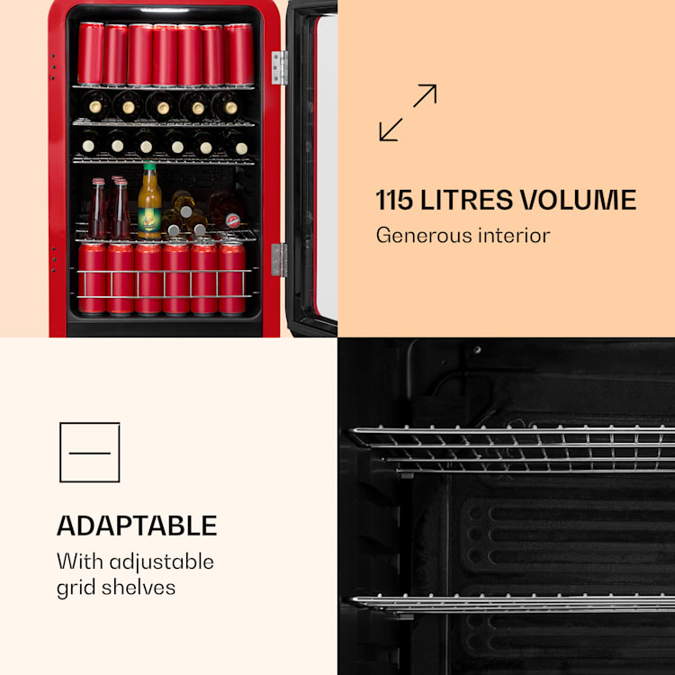 PopLife, lodówka na napoje, chłodziarka, 115 l, 0-10°C, styl retro 115 Ltr | Czerwony