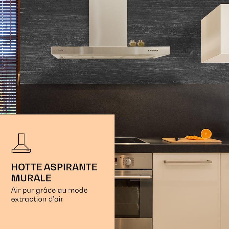 Zarah 90 hotte aspirante 90 cm air extrait : 600 m³/h LED inox
