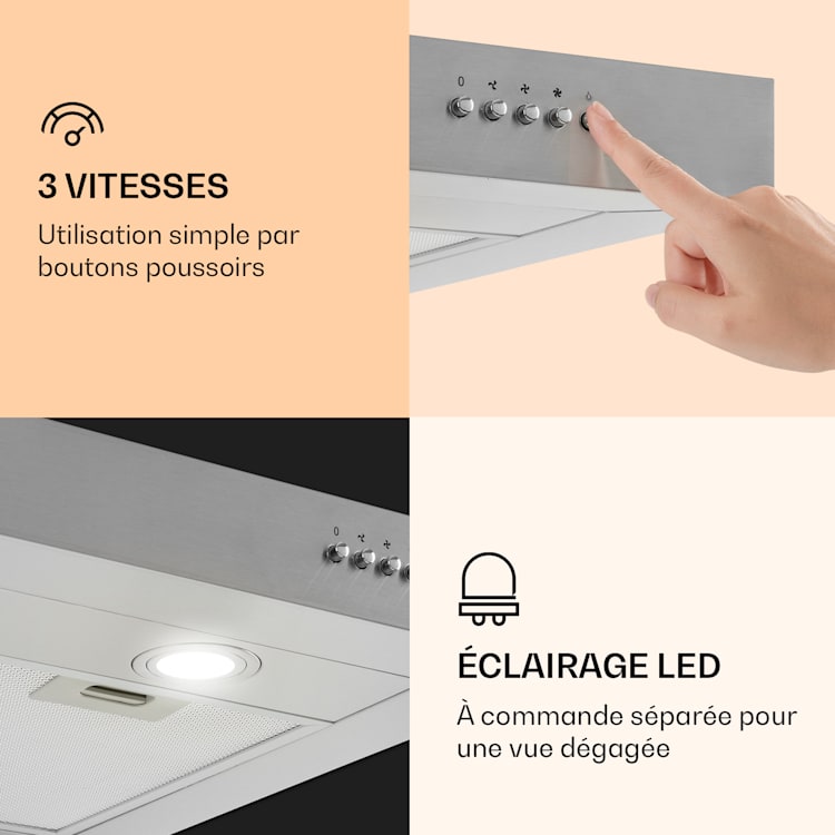 Zarah 90 hotte aspirante 90 cm air extrait : 600 m³/h LED inox