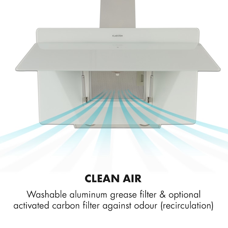 Aurica 90 Afzuigkap 90 cm 600 m³/h led touch glas wit 90 cm | Zonder reservefilter | Wit