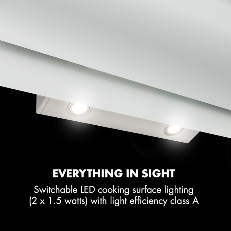 Aurica 90 Afzuigkap 90 cm 600 m³/h led touch glas wit 90 cm | Zonder reservefilter | Wit