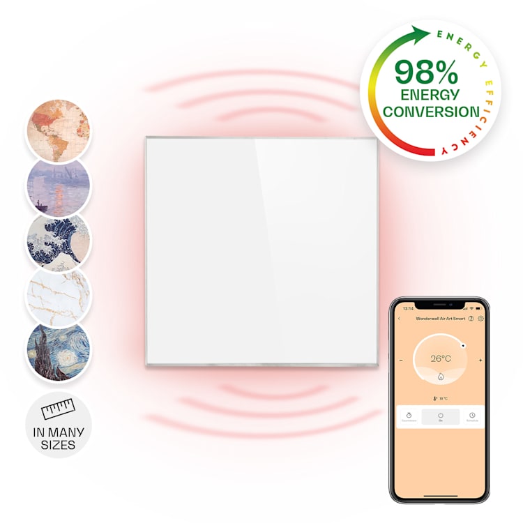 Aquecedor de infravermelhos Wonderwall Smart 60x60cm Controlo por App 360W Temporizador semanal IP24 360 W | Branco