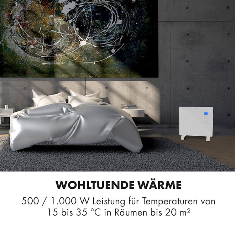 Norderney Konvektions-Heizgerät Thermostat Timer 1000W 20m² weiß 1000 W | Weiß