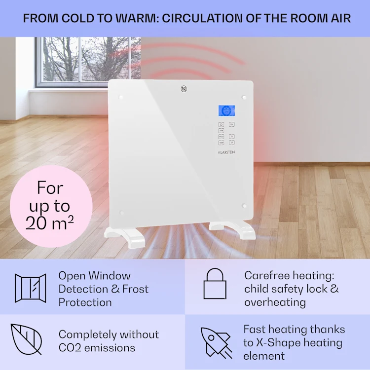 Norderney Convection Heater Thermostat Timer 1000W 20m² White 1000 W | White