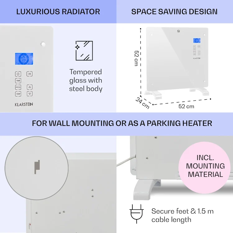 Norderney Convection Heater Thermostat Timer 1000W 20m² White 1000 W | White