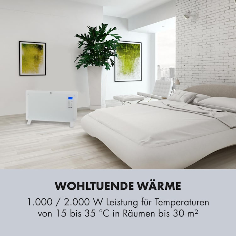 Norderney Konvektions-Heizgerät Thermostat Timer 2000W 30m² weiß 2000 W | Weiß