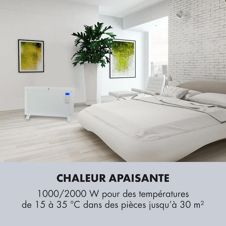 Norderney Chauffage à convection thermostat minuterie 2000W LCD blanc 2000 W | Blanc