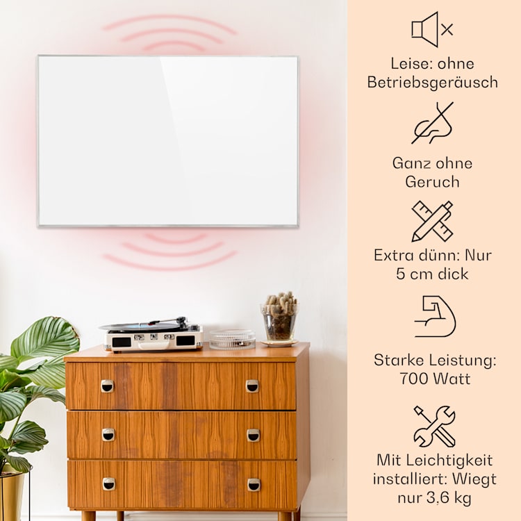 Wonderwall Smart Infrarotheizung 80x120cm App-Steuerung 960W Wochentimer IP24 960 W