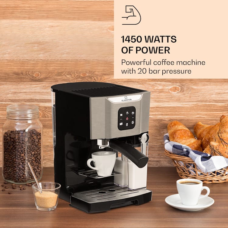 BellaVita Máquina de Café, 1450 W, 20 Bar, Batedor de Leite, 3 em 1, Cinzenta Prata Metalizada