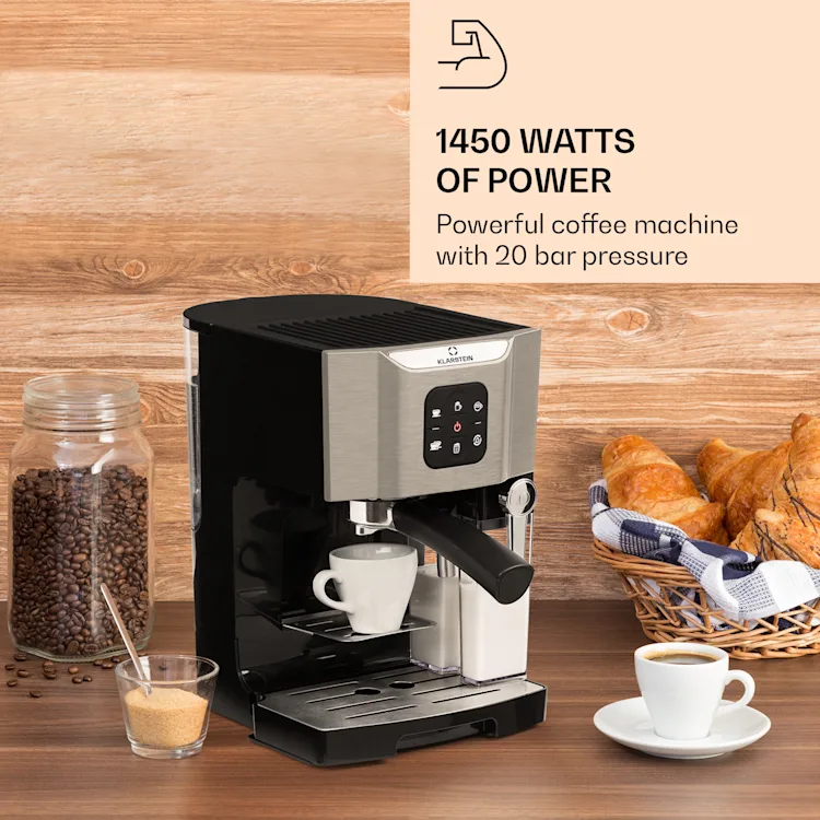 BellaVita Coffee Maker 3-in-1 1450 W 20 Bar Milk Frother Silver Metallic
