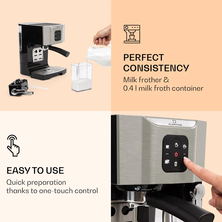BellaVita Coffee Maker 3-in-1 1450 W 20 Bar Milk Frother Silver Metallic