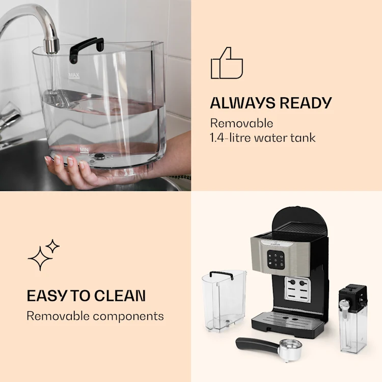 BellaVita Coffee Maker 3-in-1 1450 W 20 Bar Milk Frother Silver Metallic