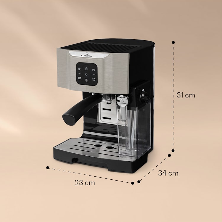 BellaVita Máquina de Café, 1450 W, 20 Bar, Batedor de Leite, 3 em 1, Cinzenta Prata Metalizada