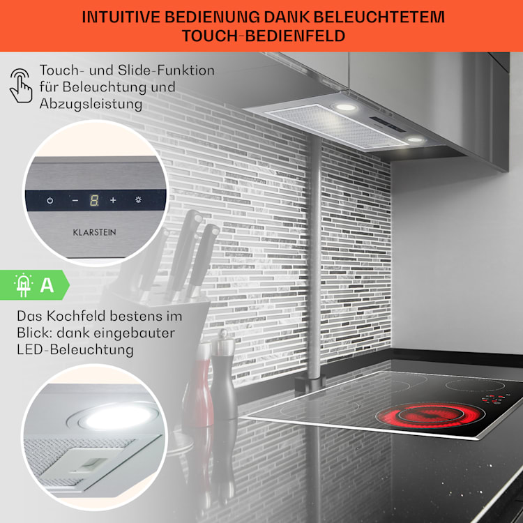 Paolo Dunstabzugshaube Einbau 52,5 cm EEK: A 593 m³/h LED Touch 52 cm | Silber
