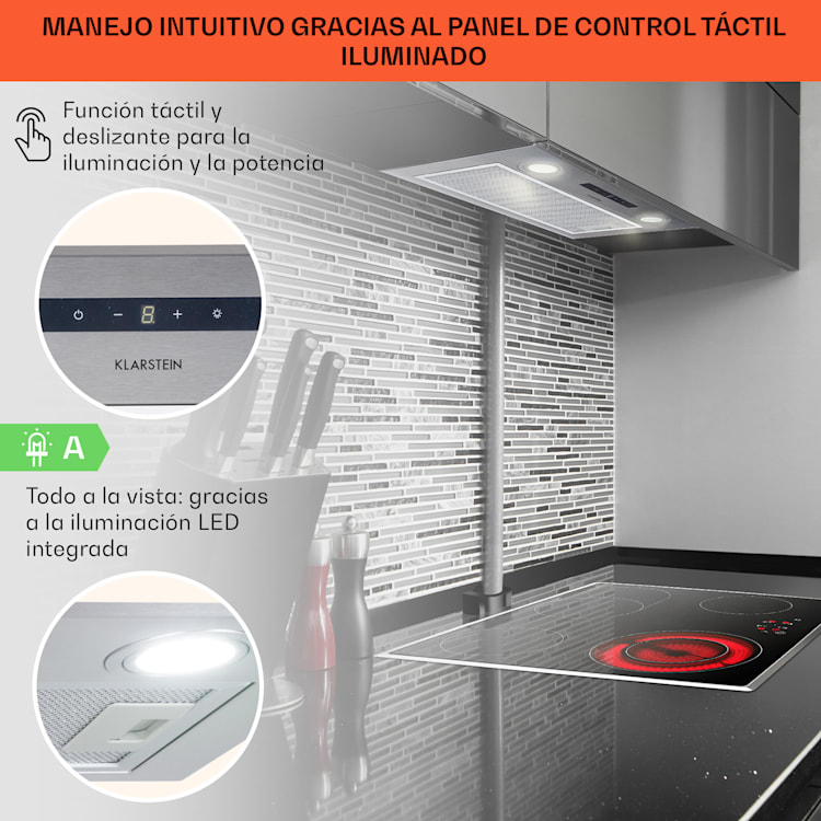 Campana extractora empotrada Paolo 52,5 cm EEK: A 593 m³/h LED Touch 52 cm | Plata