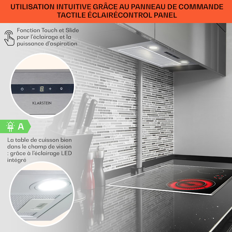 Paolo afzuigkap inbouw 52,5 cm EEK: A 593 m³/h led touch 52 cm | Zilver