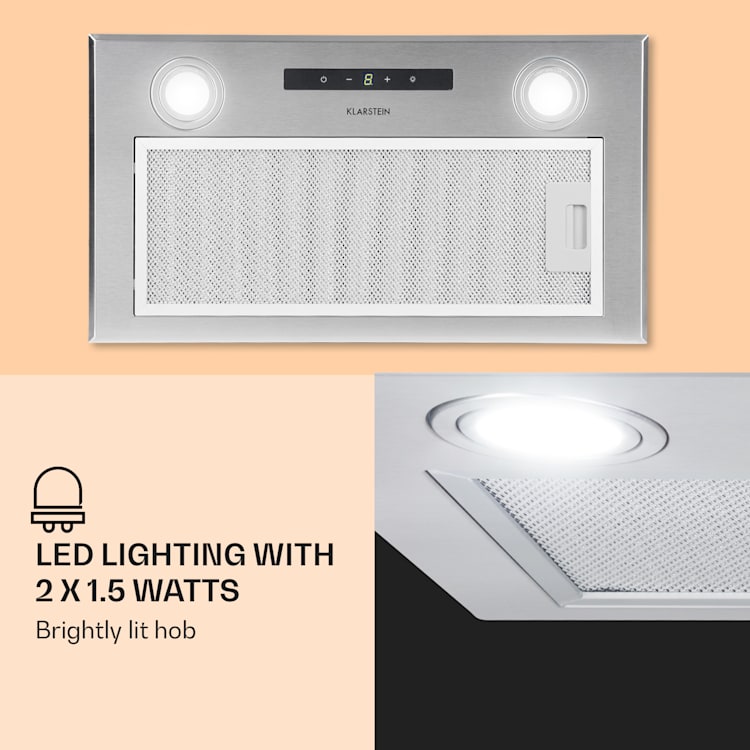 Paolo afzuigkap inbouw 52,5 cm EEK: A 593 m³/h led touch 52 cm | Zilver