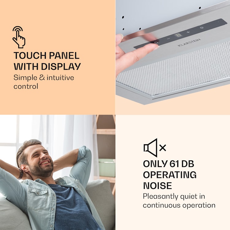 Paolo afzuigkap inbouw 52,5 cm EEK: A 593 m³/h led touch 52 cm | Zilver
