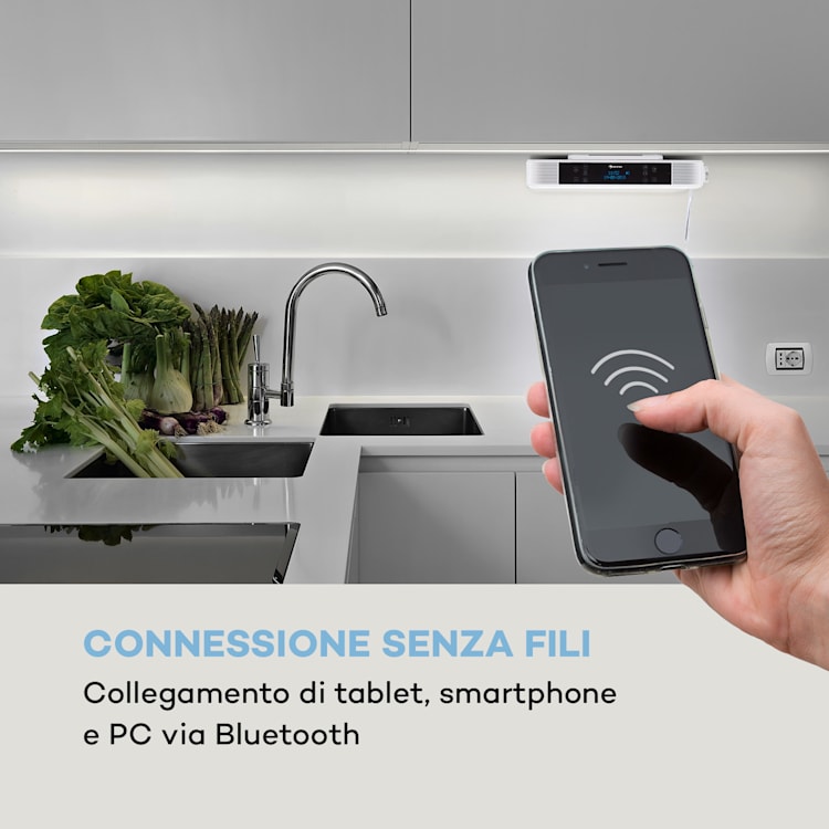 KR-140 Radio da Cucina Bluetooth Vivavoce Illuminazione LED bianco
