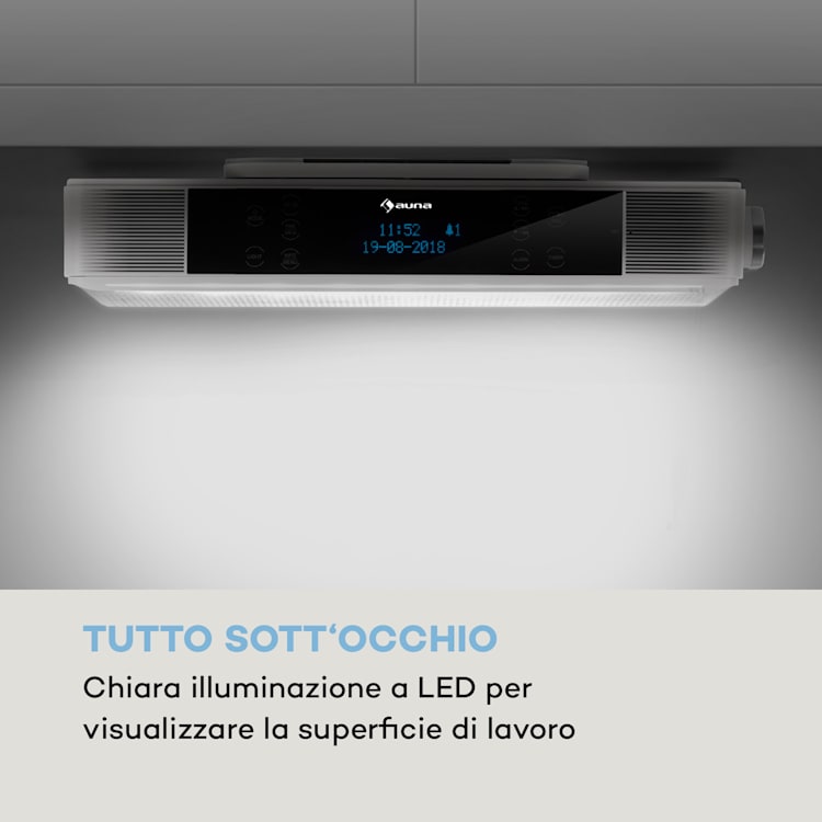 KR-140 Radio da Cucina Bluetooth Vivavoce Illuminazione LED bianco