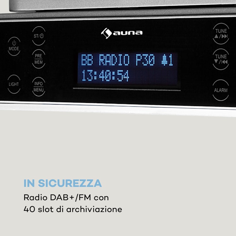 KR-140 Bluetooth Radio Da Cucina Funzione Vivavoce Illuminazione LED Argento