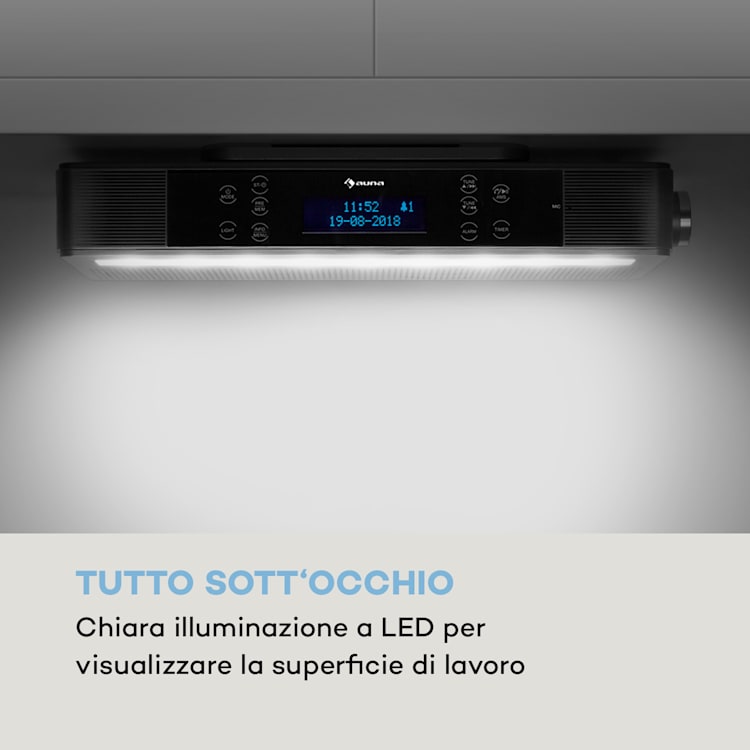 KR-140 Bluetooth Radio Da Cucina Funzione Vivavoce Illuminazione LED Argento