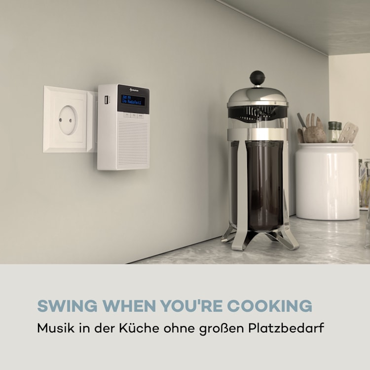 DigiPlug DAB Steckdosen-Radio, DAB+, UKW/PLL, BT, LCD-Display, weiß Weiß