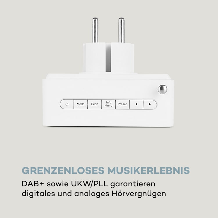 DigiPlug DAB Steckdosen-Radio, DAB+, UKW/PLL, BT, LCD-Display, weiß Weiß