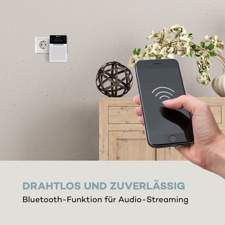 DigiPlug DAB Steckdosen-Radio, DAB+, UKW/PLL, BT, LCD-Display, weiß Weiß