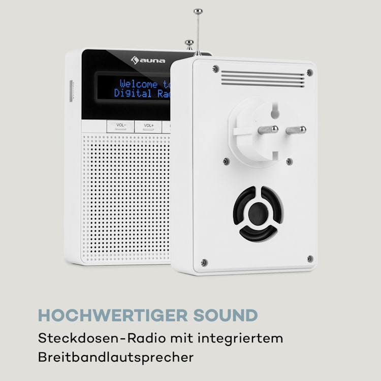 DigiPlug DAB Steckdosen-Radio, DAB+, UKW/PLL, BT, LCD-Display, weiß Weiß