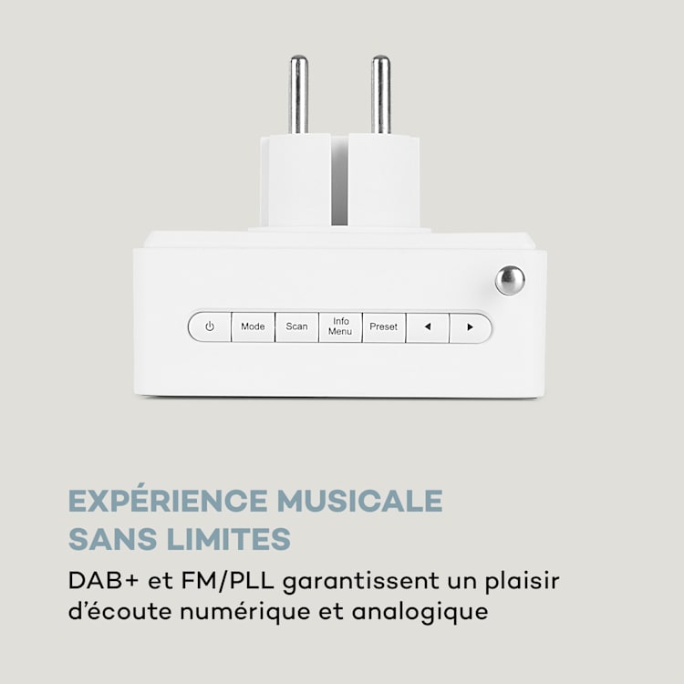 DigiPlug DAB prise de courant radio Internet DAB+, FM/PLL, BT, écran LCD, blanc Blanc