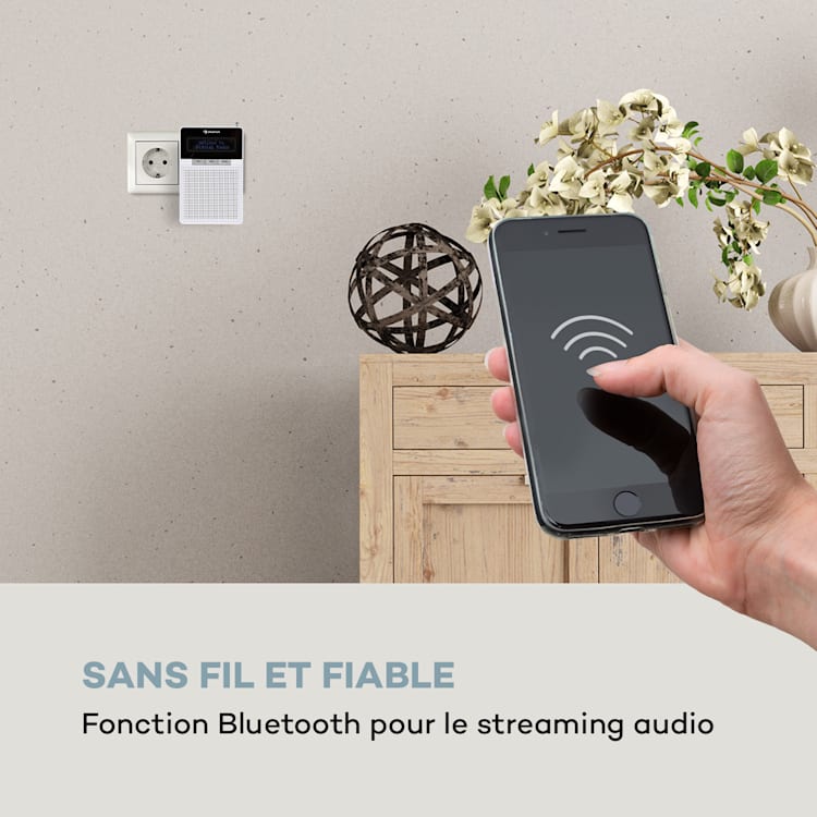 DigiPlug DAB prise de courant radio Internet DAB+, FM/PLL, BT, écran LCD, blanc Blanc