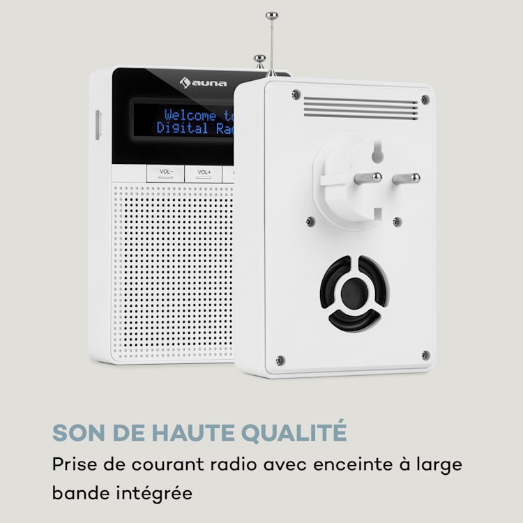 DigiPlug DAB prise de courant radio Internet DAB+, FM/PLL, BT, écran LCD, blanc Blanc