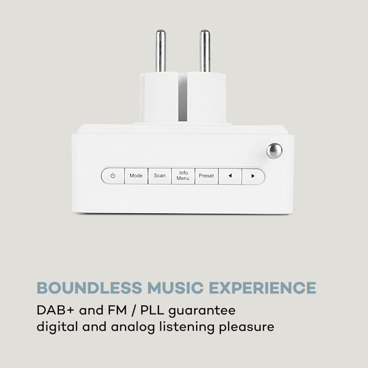 DigiPlug DAB, rádio do zásuvky, DAB+, FM/PLL, BT, LCD displej, bílé Bílá