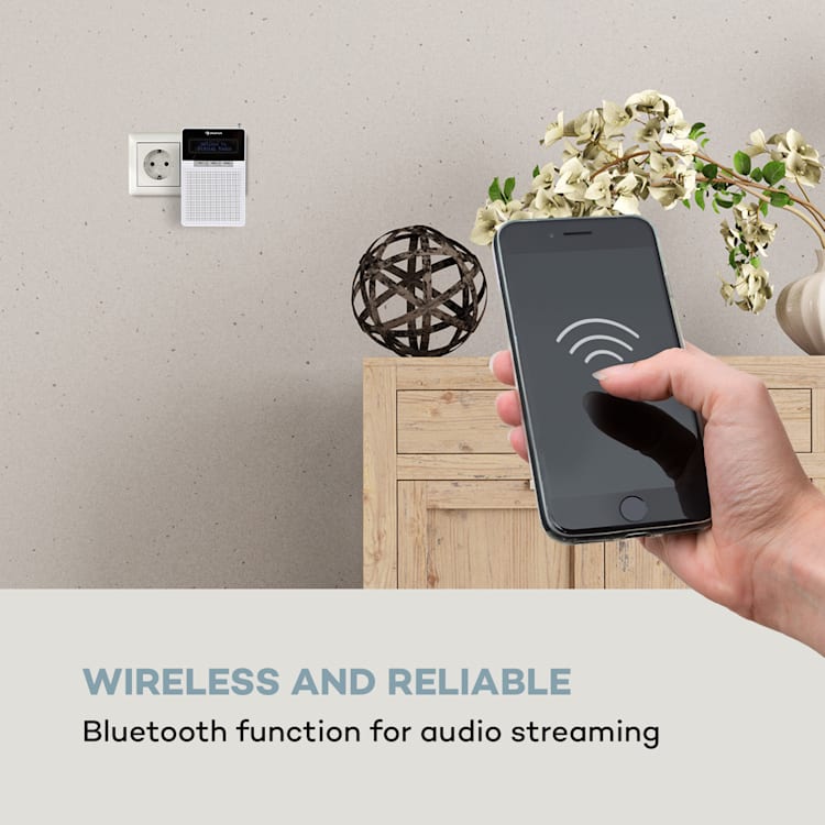 DigiPlug DAB, rádio do zásuvky, DAB+, FM/PLL, BT, LCD displej, bílé Bílá