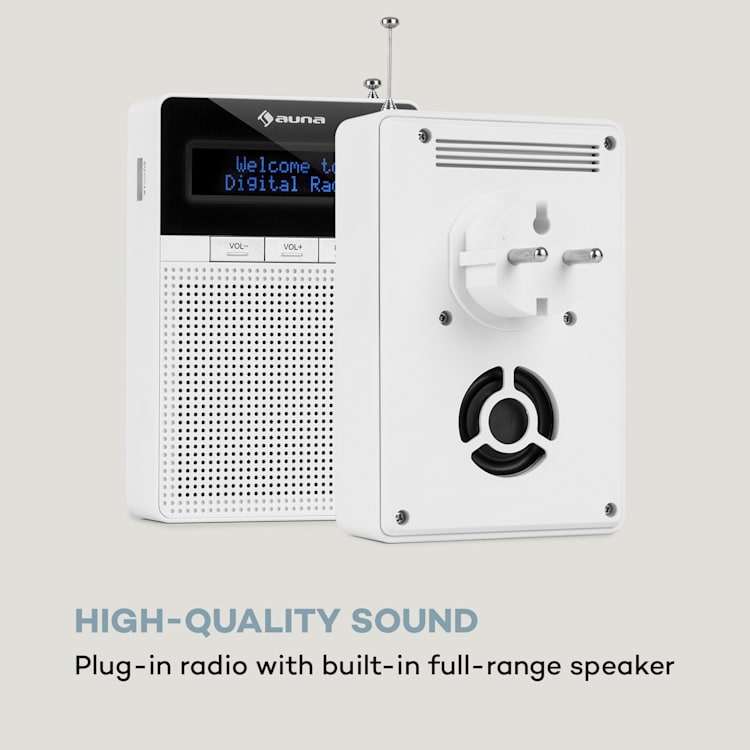 DigiPlug DAB, rádio do zásuvky, DAB+, FM/PLL, BT, LCD displej, bílé Bílá