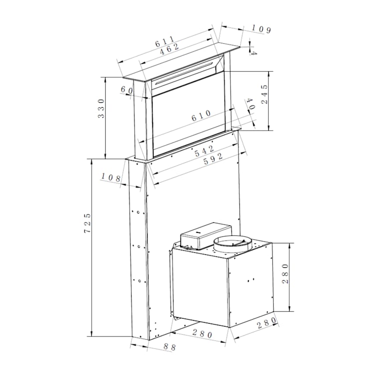 Hotte aspirante Royal Flush Eco 60 cm 576 m³/h A+ 60 cm | Noir | Acier Inoxydable