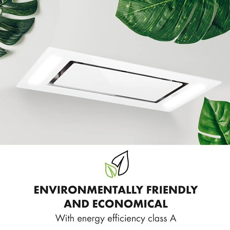 Remy, okap kuchenny sufitowy, 90 cm, 620 m³/h, 230 W, 3 prędkości, pilot zdalnego sterowania, kolor biały Bez wymiany filtra | Biały