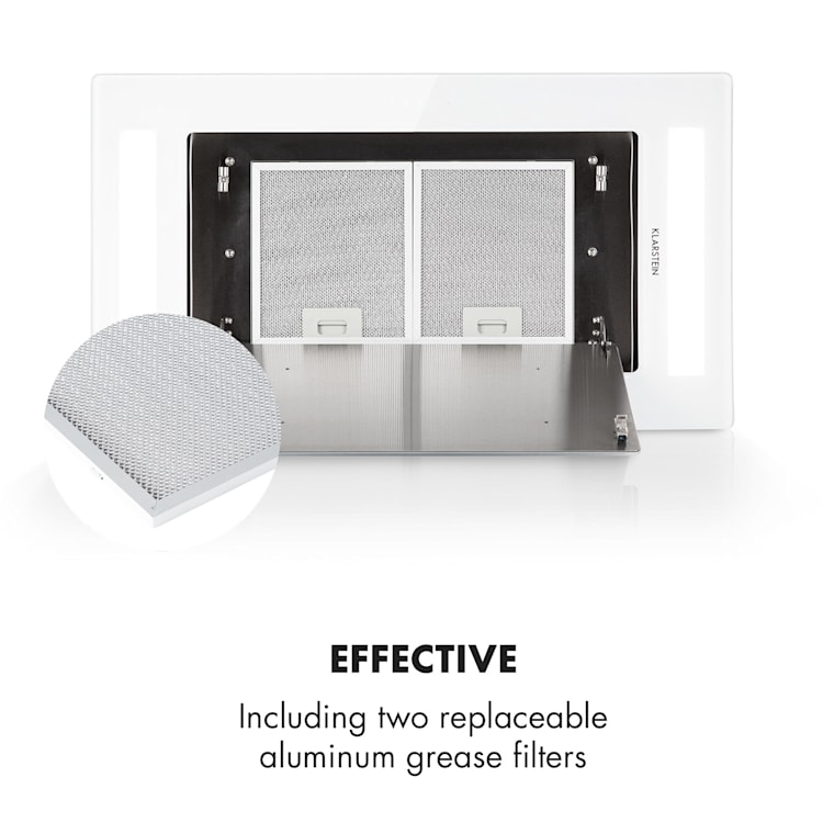 Remy, okap kuchenny sufitowy, 90 cm, 620 m³/h, 230 W, 3 prędkości, pilot zdalnego sterowania, kolor biały Bez wymiany filtra | Biały