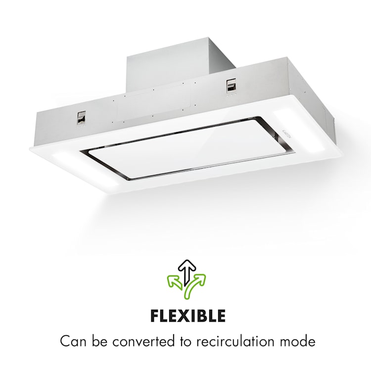 Remy, okap kuchenny sufitowy, 90 cm, 620 m³/h, 230 W, 3 prędkości, pilot zdalnego sterowania, kolor biały Bez wymiany filtra | Biały